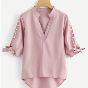 SHEIN Pearl Detail V Neck Blouse 4x